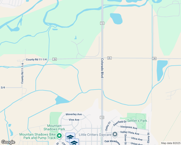map of restaurants, bars, coffee shops, grocery stores, and more near 11979 County Road 13 in Longmont