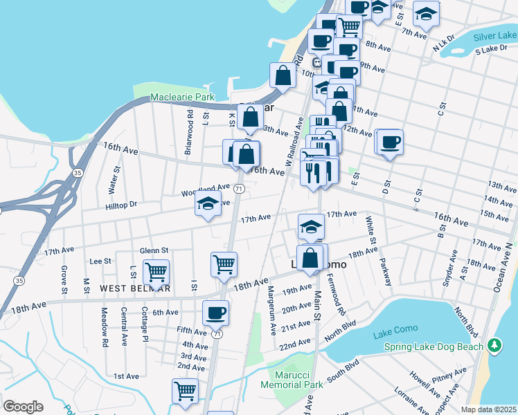 map of restaurants, bars, coffee shops, grocery stores, and more near 807 17th Avenue in Monmouth County