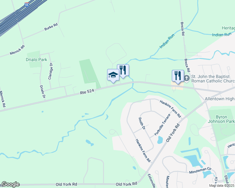 map of restaurants, bars, coffee shops, grocery stores, and more near 1251 Yardville Allentown Road in Allentown
