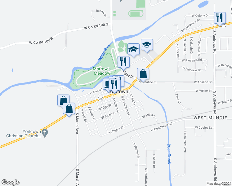 map of restaurants, bars, coffee shops, grocery stores, and more near in Yorktown