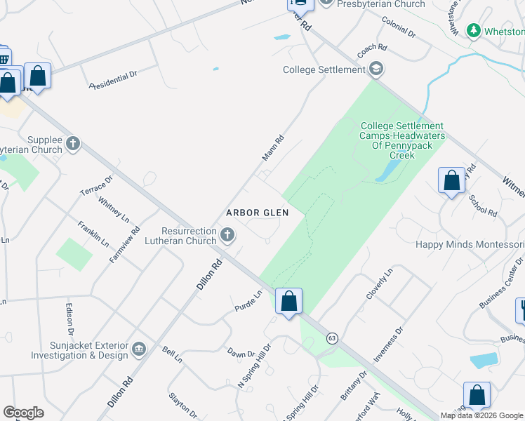 map of restaurants, bars, coffee shops, grocery stores, and more near 485 Anna Lynn Lane in Horsham