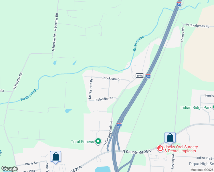 map of restaurants, bars, coffee shops, grocery stores, and more near 9460 Brenrick Drive in Piqua