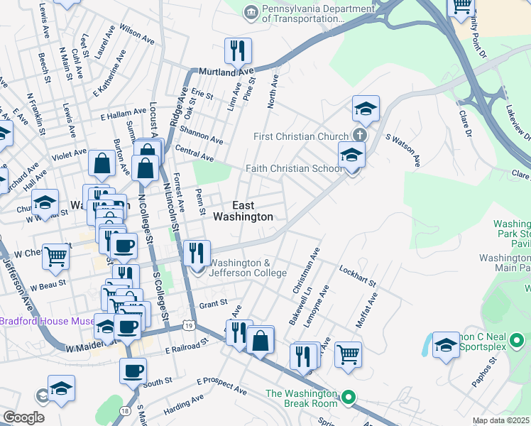 map of restaurants, bars, coffee shops, grocery stores, and more near 345 East Beau Street in Washington