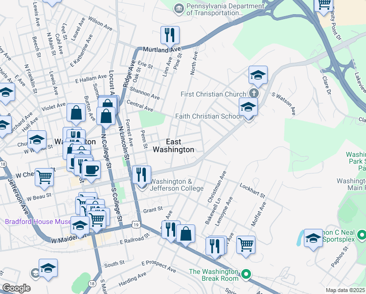 map of restaurants, bars, coffee shops, grocery stores, and more near 345 East Beau Street in Washington