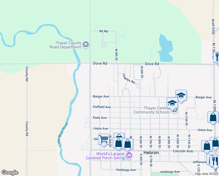 map of restaurants, bars, coffee shops, grocery stores, and more near 320 Barger Avenue in Hebron