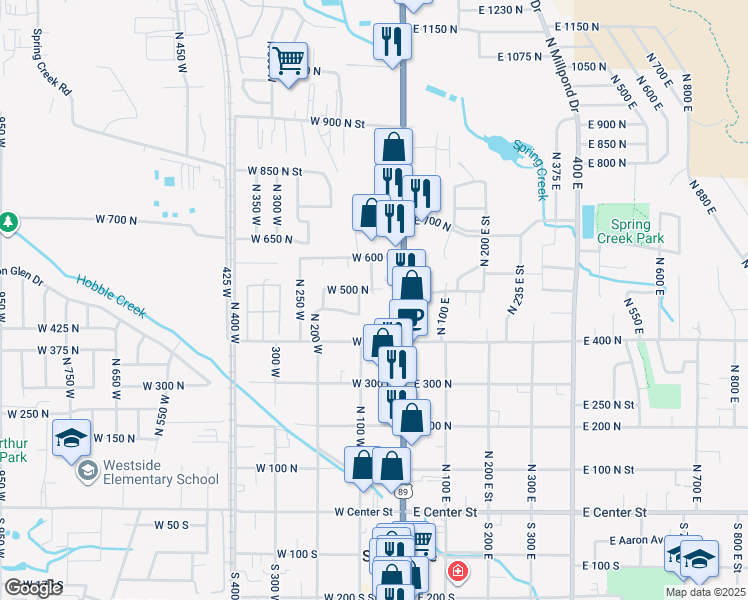 map of restaurants, bars, coffee shops, grocery stores, and more near 470 75 West in Springville