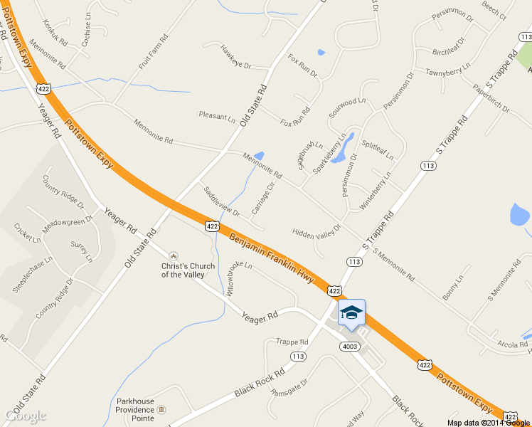 map of restaurants, bars, coffee shops, grocery stores, and more near 21 Carriage Circle in Royersford