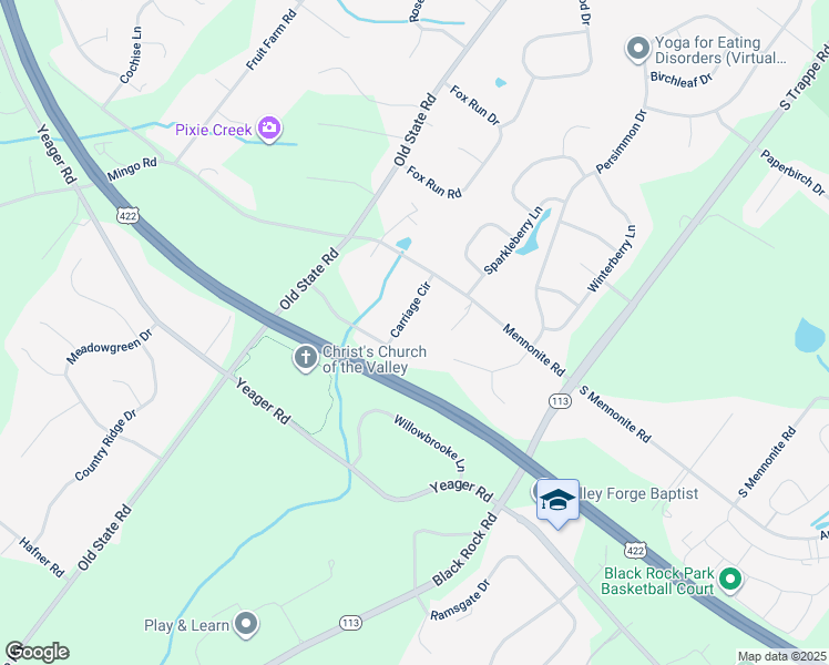 map of restaurants, bars, coffee shops, grocery stores, and more near 21 Carriage Circle in Royersford