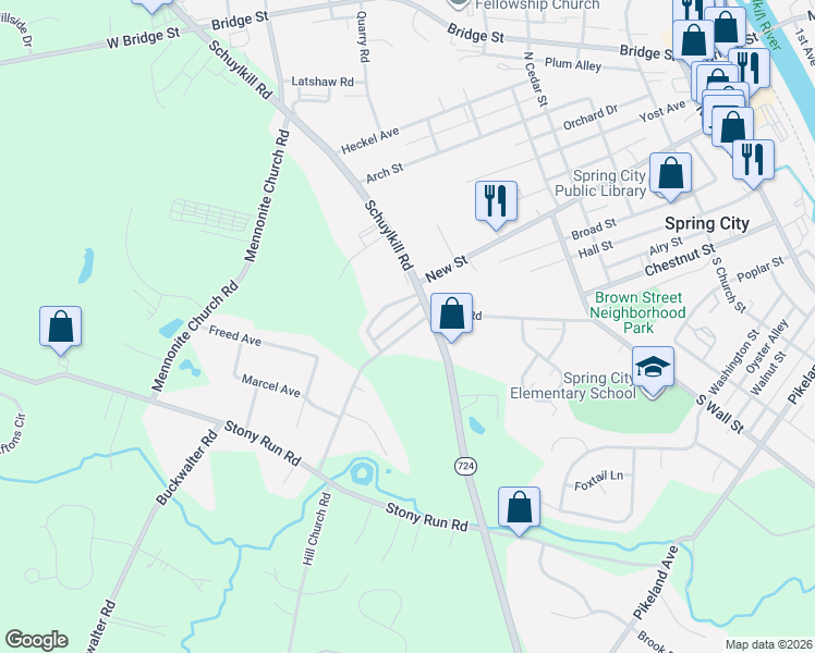 map of restaurants, bars, coffee shops, grocery stores, and more near 837 Hill Church Road in Spring City