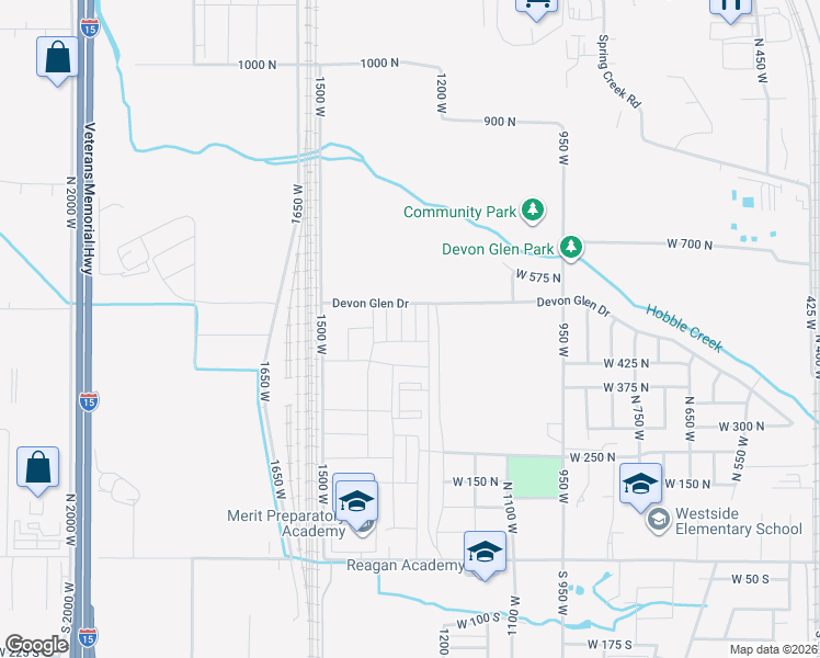 map of restaurants, bars, coffee shops, grocery stores, and more near 550 1500 West in Springville
