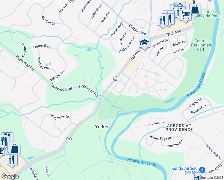 map of restaurants, bars, coffee shops, grocery stores, and more near 135 Hemlock Drive in Collegeville
