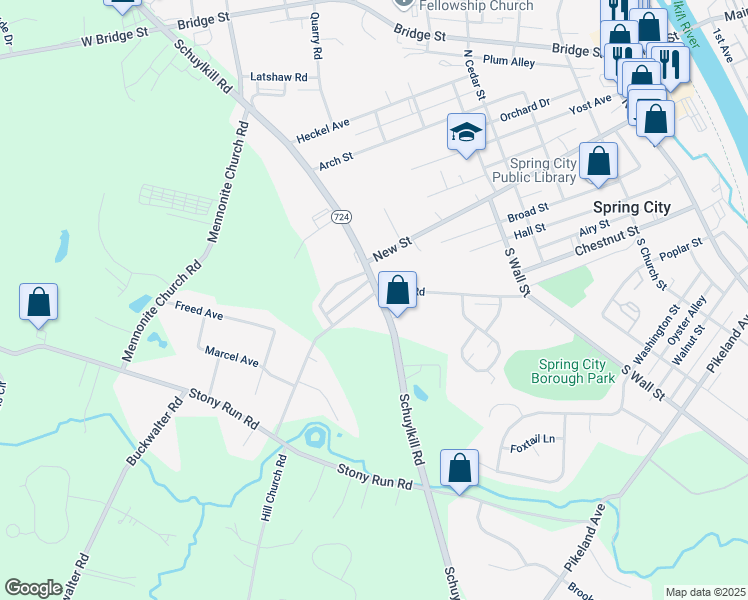 map of restaurants, bars, coffee shops, grocery stores, and more near 885 Cypress Avenue in Spring City