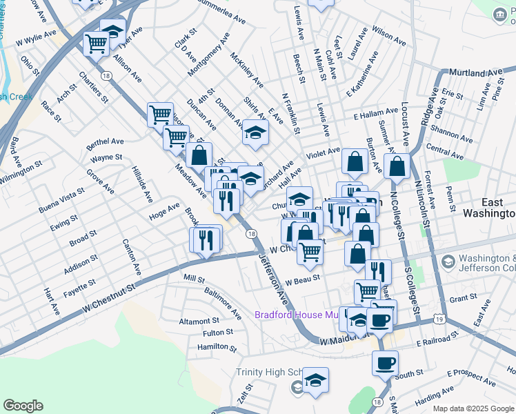 map of restaurants, bars, coffee shops, grocery stores, and more near 201 Allison Avenue in Washington