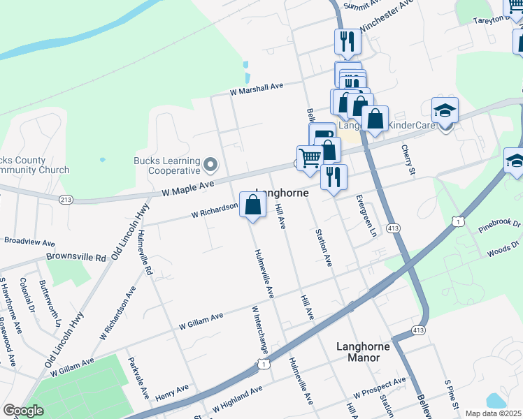 map of restaurants, bars, coffee shops, grocery stores, and more near 205 Orchard Avenue in Langhorne