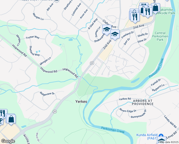 map of restaurants, bars, coffee shops, grocery stores, and more near 133 Hemlock Drive in Collegeville