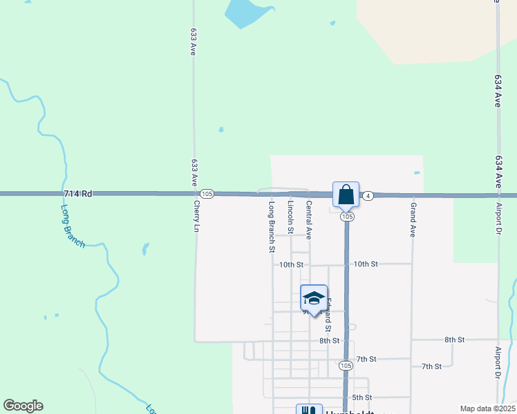 map of restaurants, bars, coffee shops, grocery stores, and more near 1155 Long Branch Street in Humboldt