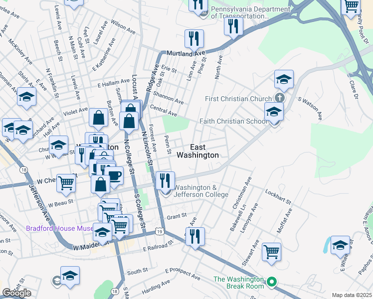 map of restaurants, bars, coffee shops, grocery stores, and more near 129 Ford Avenue in Washington