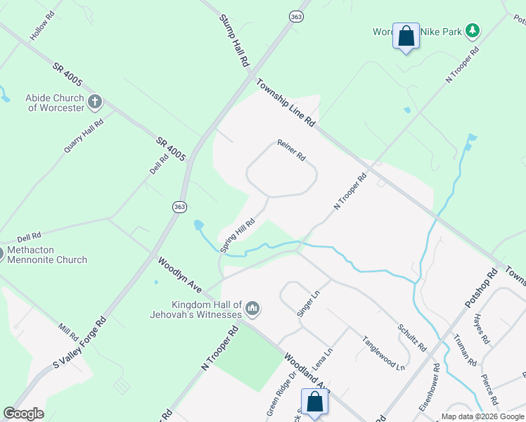 map of restaurants, bars, coffee shops, grocery stores, and more near 1372 Spring Hill Road in Norristown
