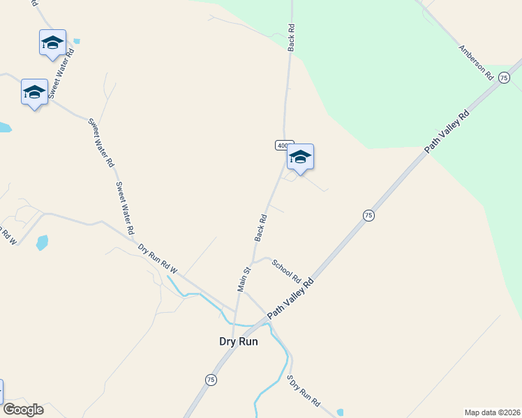 map of restaurants, bars, coffee shops, grocery stores, and more near 19039 Back Road in Dry Run