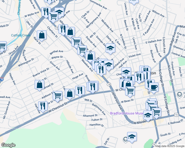 map of restaurants, bars, coffee shops, grocery stores, and more near 380 Meadow Avenue in Washington