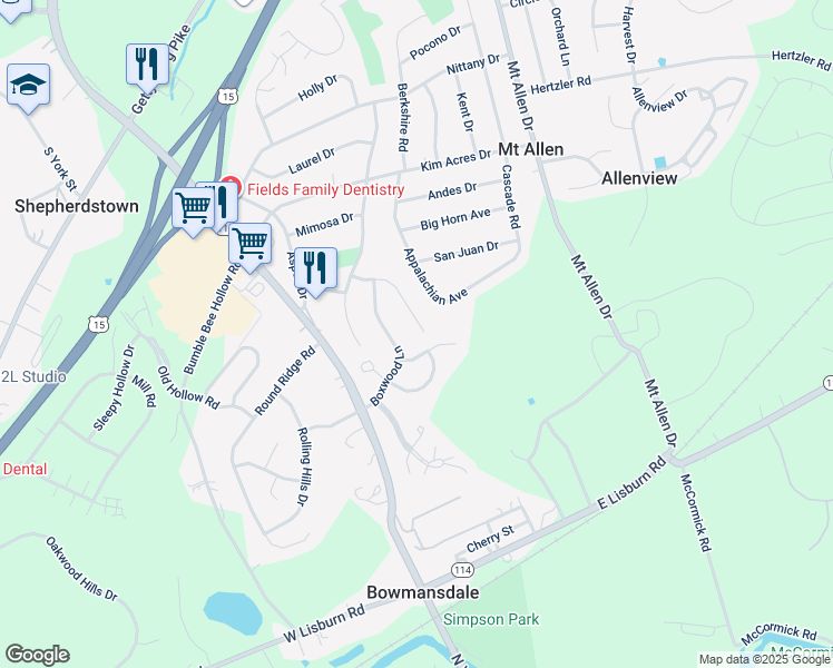 map of restaurants, bars, coffee shops, grocery stores, and more near 26 Pine Tree Drive in Mechanicsburg
