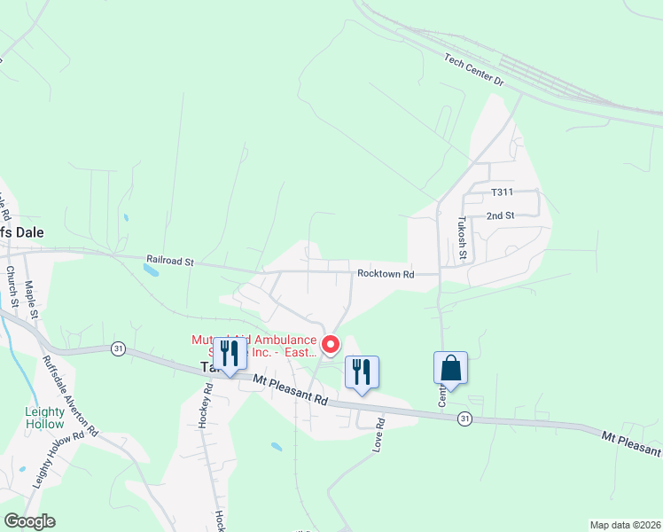 map of restaurants, bars, coffee shops, grocery stores, and more near 614 Crab Apple Lane in Tarrs