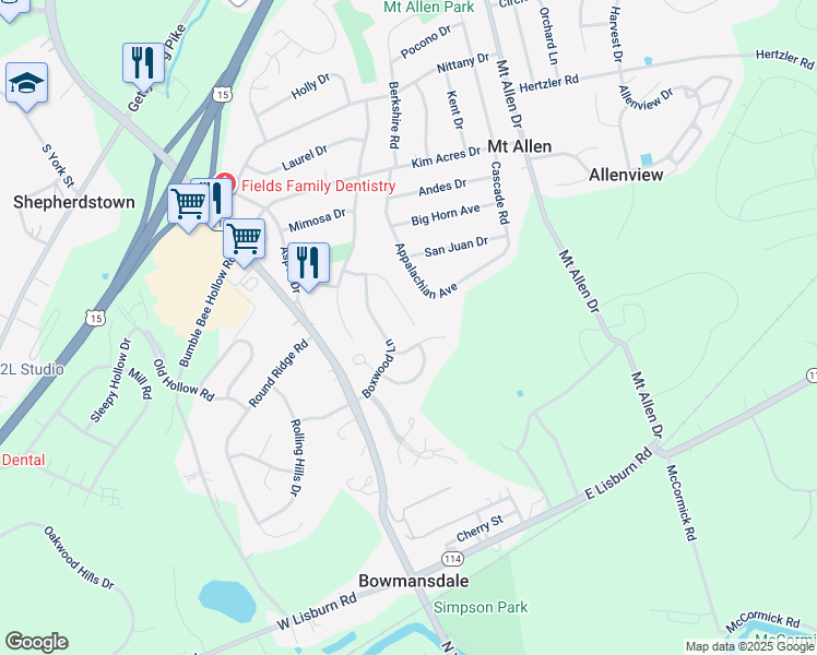 map of restaurants, bars, coffee shops, grocery stores, and more near 26 Pine Tree Drive in Mechanicsburg