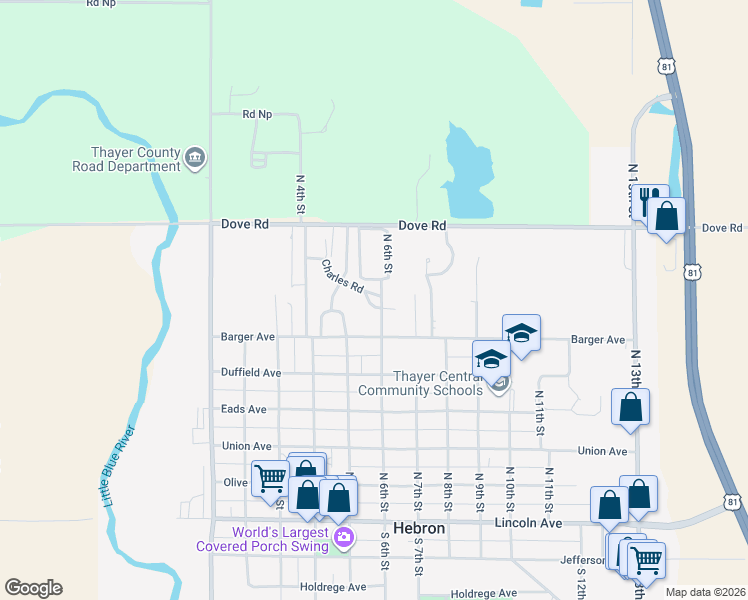 map of restaurants, bars, coffee shops, grocery stores, and more near 520 Charles Road in Hebron