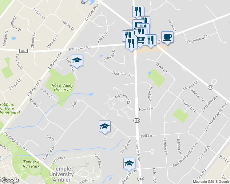 map of restaurants, bars, coffee shops, grocery stores, and more near 201 Sumter Place in Maple Glen