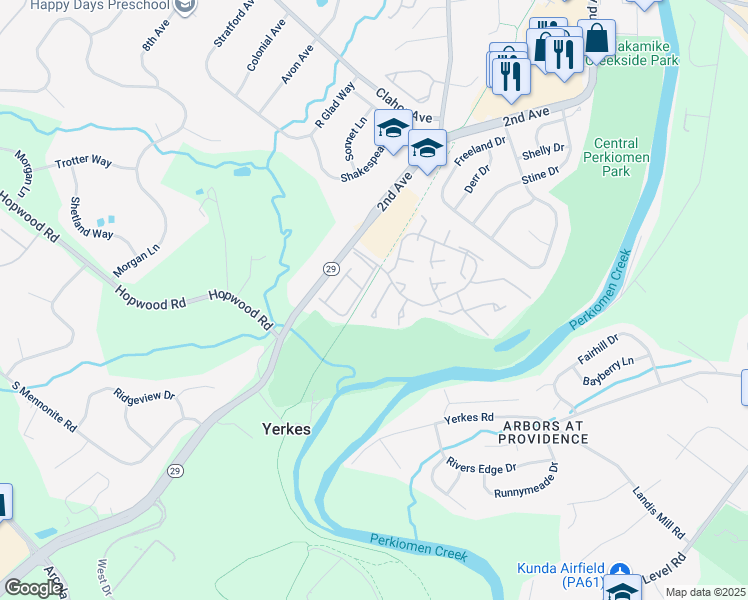 map of restaurants, bars, coffee shops, grocery stores, and more near 120 Iron Bark Court in Collegeville
