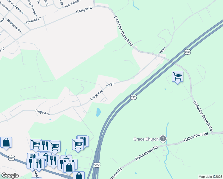 map of restaurants, bars, coffee shops, grocery stores, and more near 338 Ridge Avenue in Ephrata