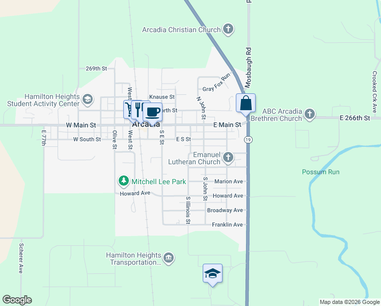 map of restaurants, bars, coffee shops, grocery stores, and more near North Illinois Street in Arcadia