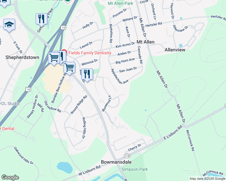 map of restaurants, bars, coffee shops, grocery stores, and more near 24 Pine Tree Drive in Mechanicsburg