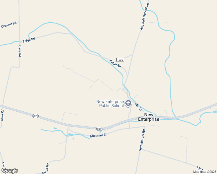 map of restaurants, bars, coffee shops, grocery stores, and more near Mill Street in New Enterprise
