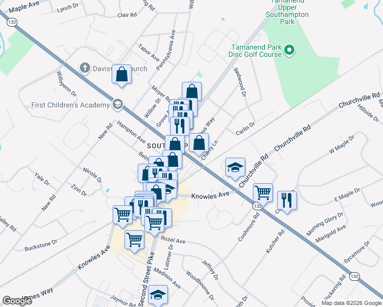 map of restaurants, bars, coffee shops, grocery stores, and more near 725 Cybus Way in Southampton