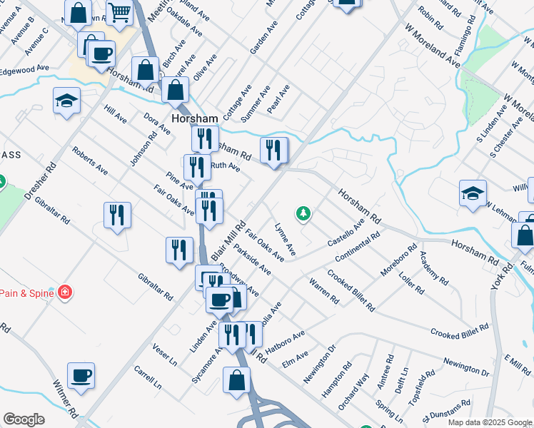 map of restaurants, bars, coffee shops, grocery stores, and more near 2800 Lynne Avenue in Hatboro