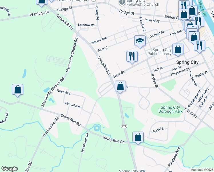 map of restaurants, bars, coffee shops, grocery stores, and more near 857 Buttonwood Avenue in Spring City