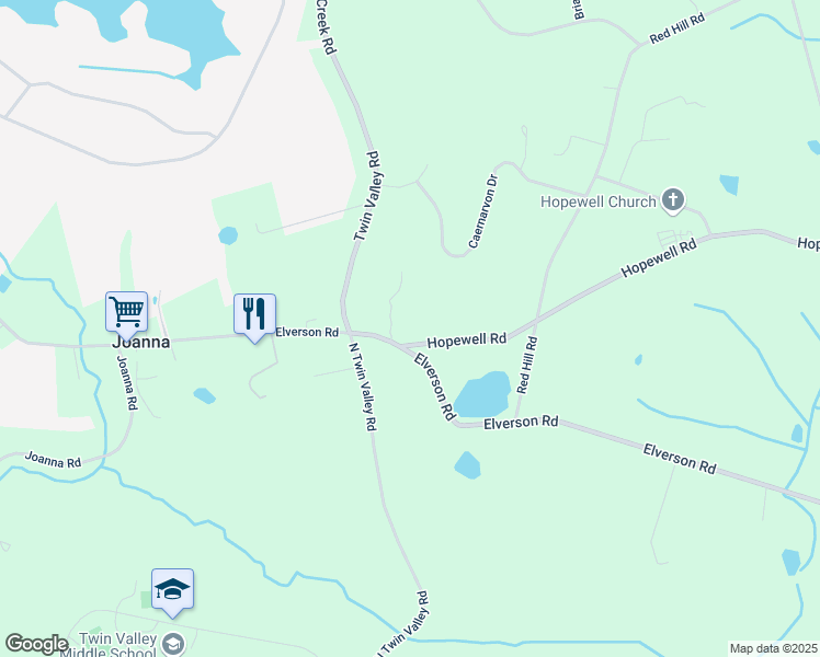 map of restaurants, bars, coffee shops, grocery stores, and more near 2520 Hopewell Road in Elverson