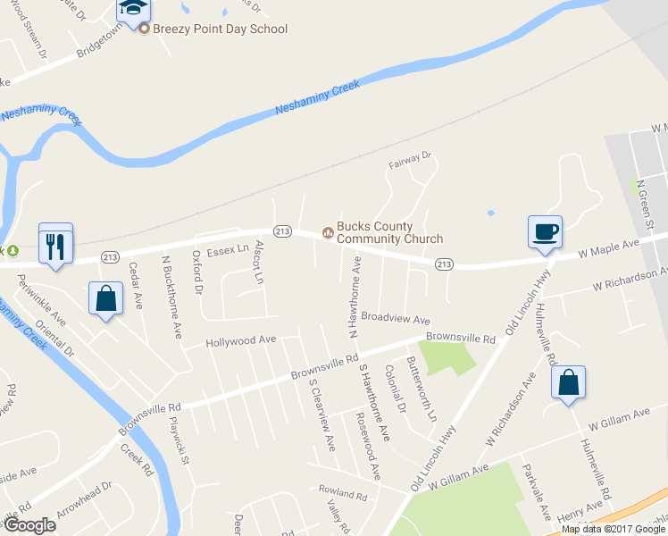 map of restaurants, bars, coffee shops, grocery stores, and more near 276 Ash Avenue in Langhorne