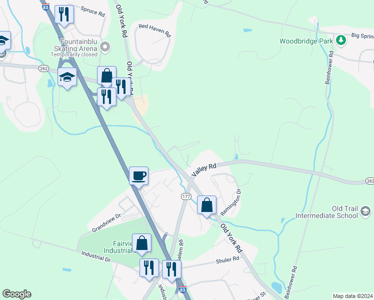map of restaurants, bars, coffee shops, grocery stores, and more near 594 Old York Rd in Etters
