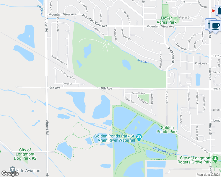 map of restaurants, bars, coffee shops, grocery stores, and more near 3200 9th Avenue in Longmont