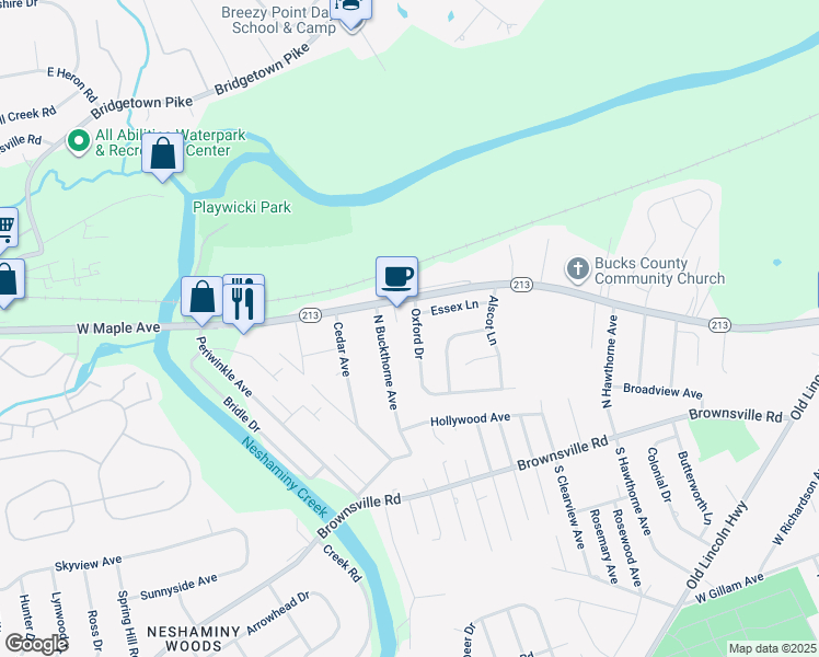 map of restaurants, bars, coffee shops, grocery stores, and more near 14 Oxford Drive in Langhorne