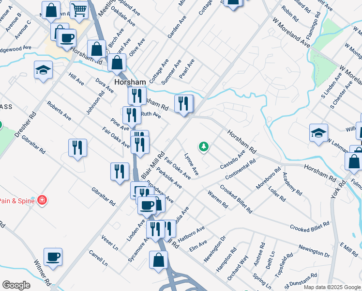 map of restaurants, bars, coffee shops, grocery stores, and more near 2804 Lynne Avenue in Hatboro