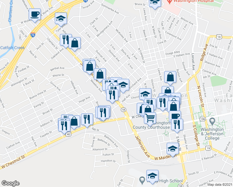 map of restaurants, bars, coffee shops, grocery stores, and more near 201 Allison Avenue in Washington