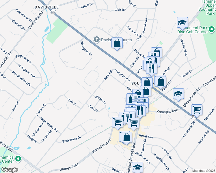 map of restaurants, bars, coffee shops, grocery stores, and more near Hampton Crossing Condiminiums in Bucks County