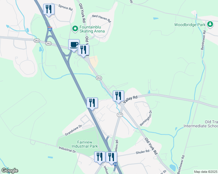 map of restaurants, bars, coffee shops, grocery stores, and more near 582 Old York Road in Goldsboro