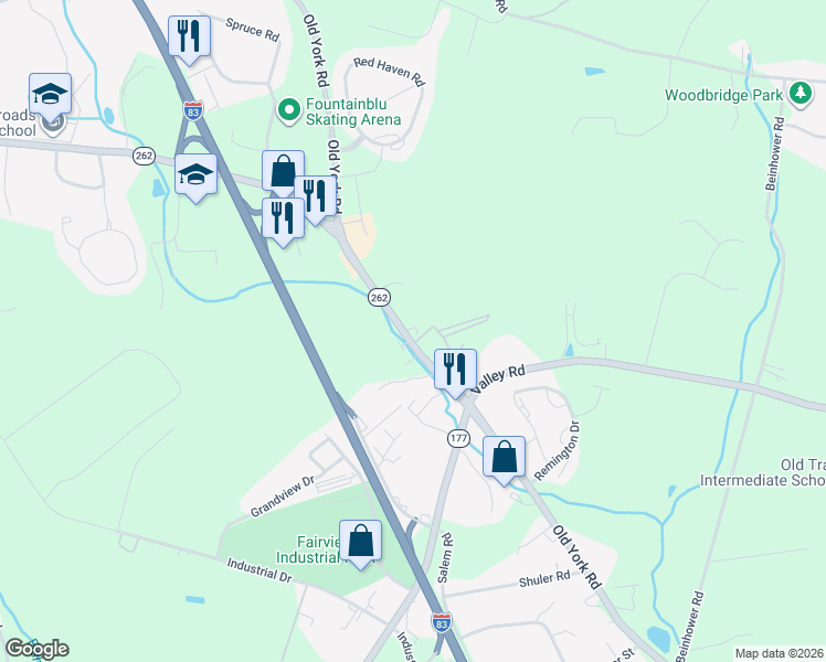 map of restaurants, bars, coffee shops, grocery stores, and more near 582 Old York Road in Goldsboro
