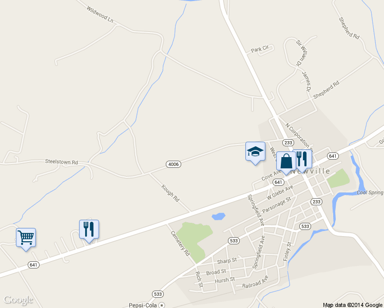 map of restaurants, bars, coffee shops, grocery stores, and more near 145 Steelstown Road in Newville