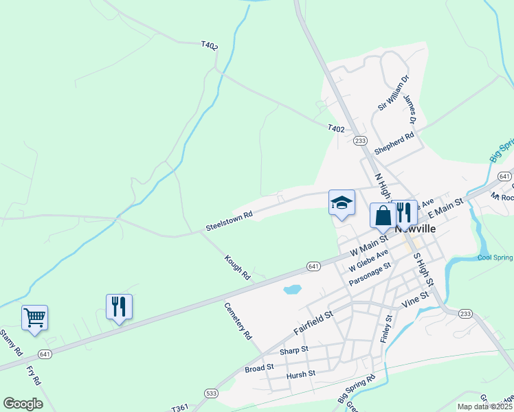 map of restaurants, bars, coffee shops, grocery stores, and more near 145 Steelstown Road in Newville
