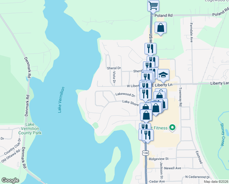 map of restaurants, bars, coffee shops, grocery stores, and more near 7 Highland Shore Drive in Danville
